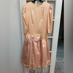 Vintage Pantagis 80s Ombre Peach Pink Bow Satin Party Prom Gown Dress Size 12